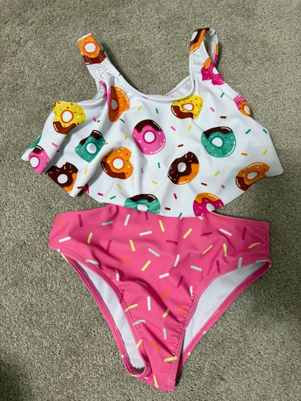 Kids Two-Piece Donut Print Swim Set - White & Pink